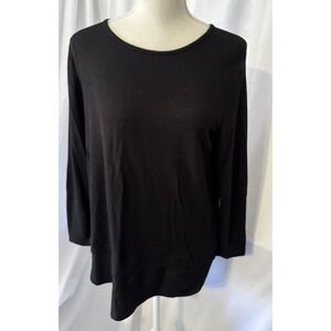 J Crew Top Womens Size M Black Tunic Contrast Trim Long Sleeve Round Neck